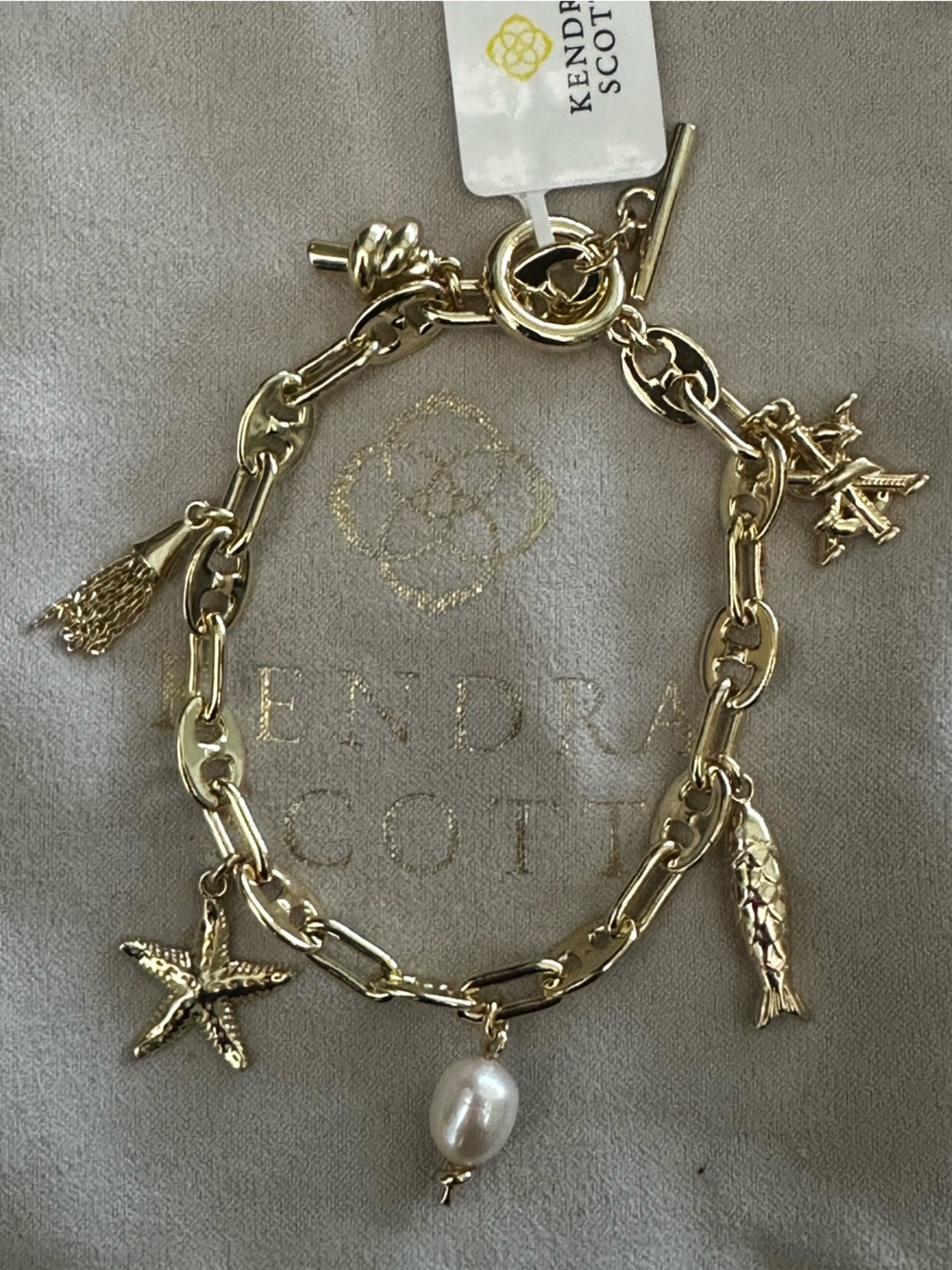 Kendra Scott Parker Gold Charm Bracelet with Pearl Accent